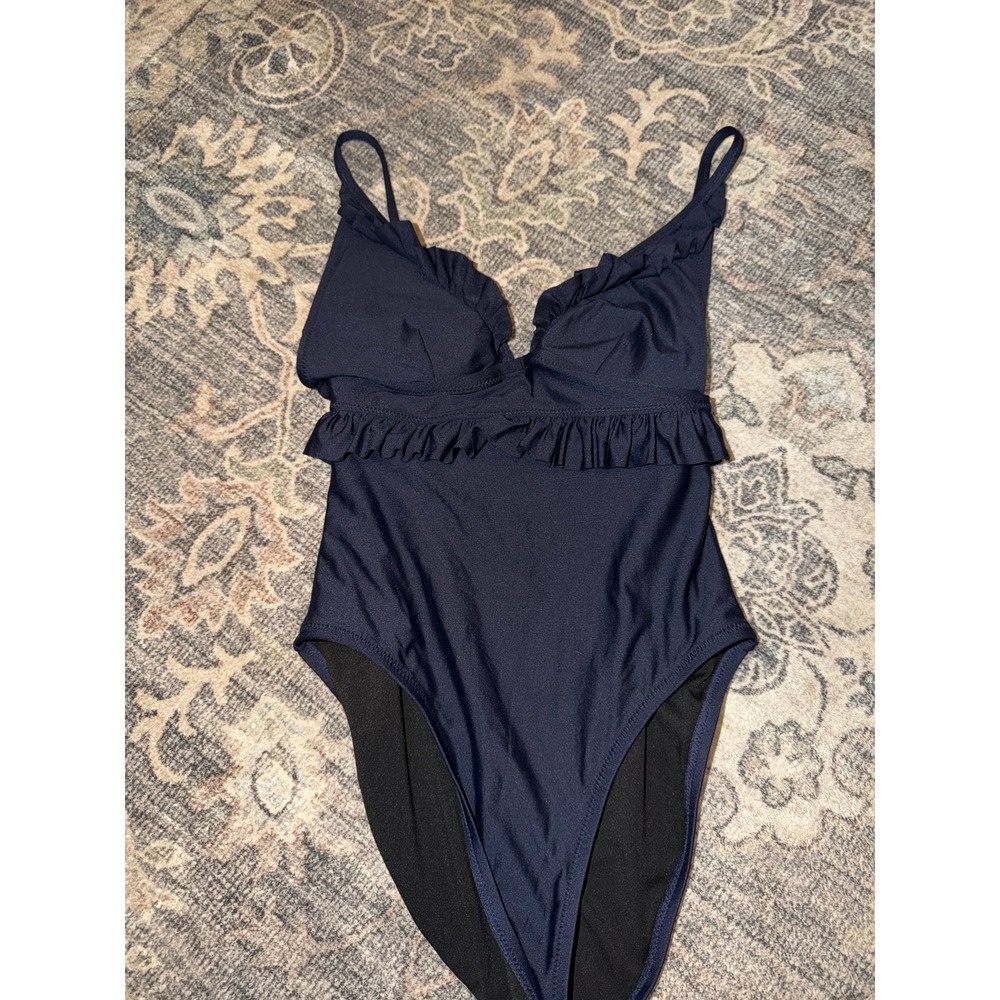 J. Crew Navy Blue Ruffled One Piece Swimsuit